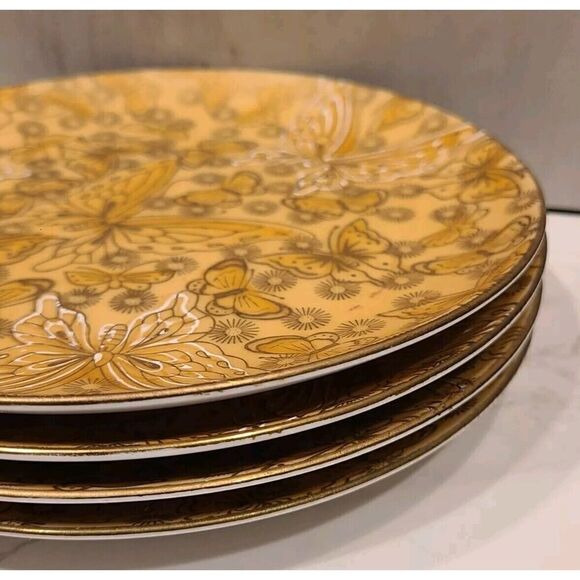 Dorothy C Thorpe VTG Porcelain Salad Plates Gold w/Butterflies- Set of (4) 7.75" - Picture 13 of 15